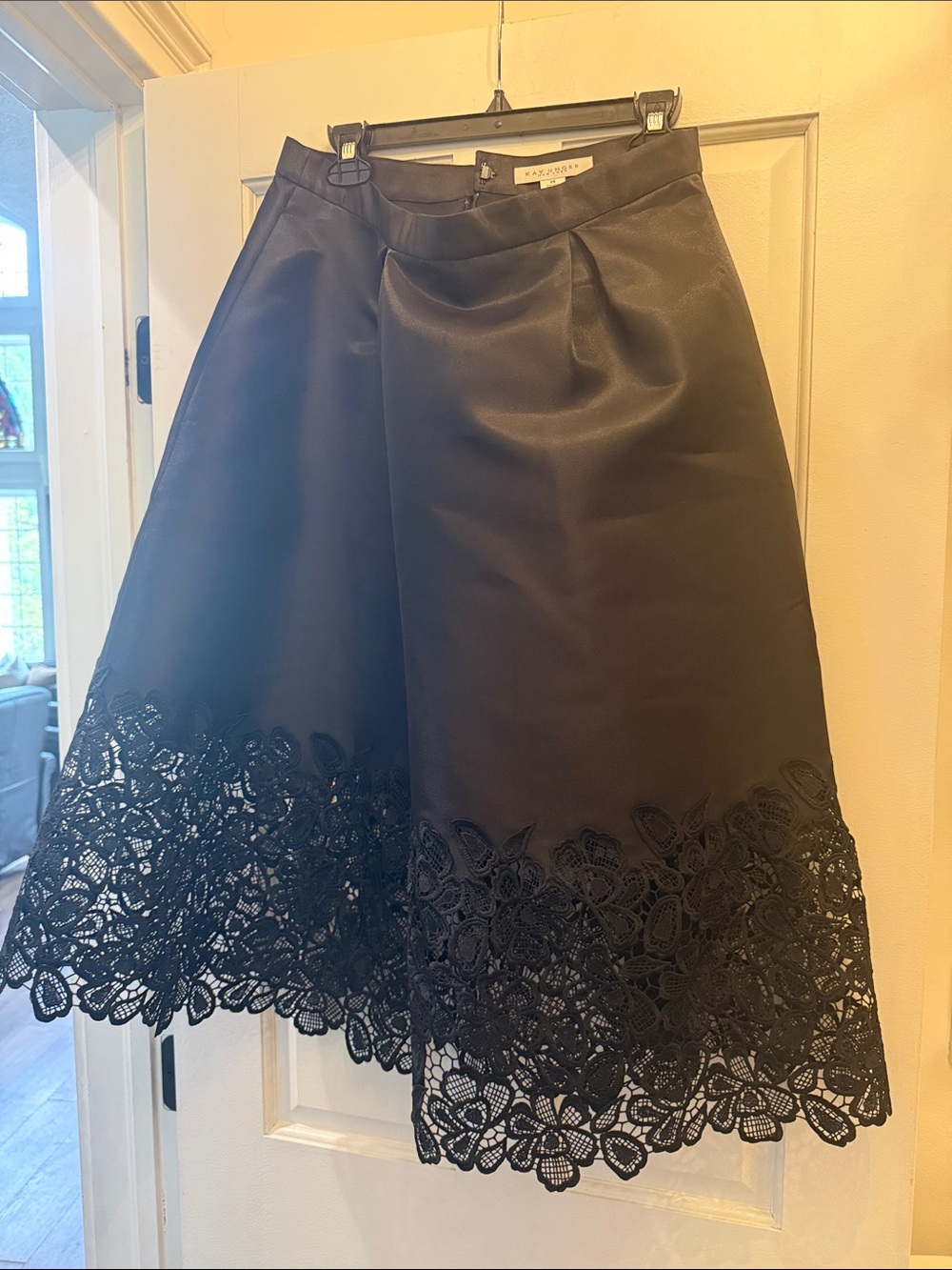Kay Unger Black A-Line Skirt with Lace Trim